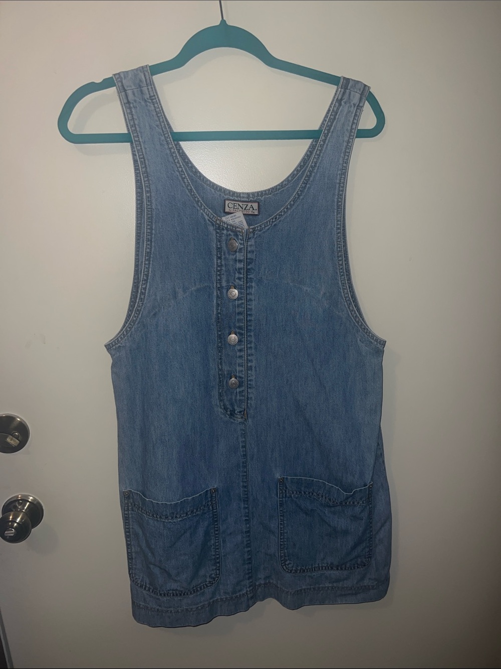 Cenza Light Blue Denim Overalls Dress